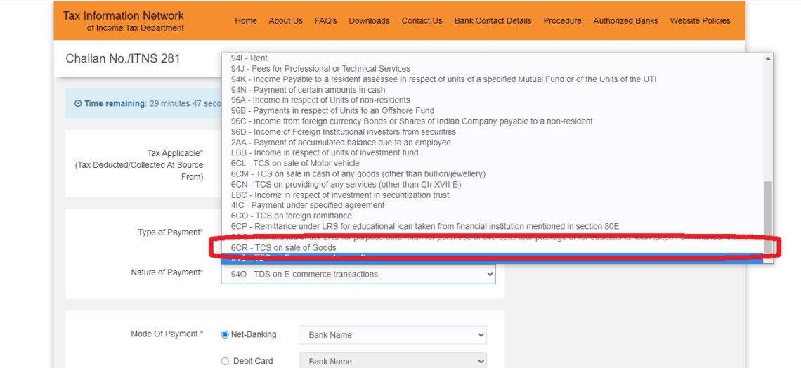 Code Nature Of Payment 6cr Updated By Nsdl In Challan 281 For Paying Tcs On Sale Of Goods 2449