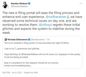 Infosys chief response on efiling website